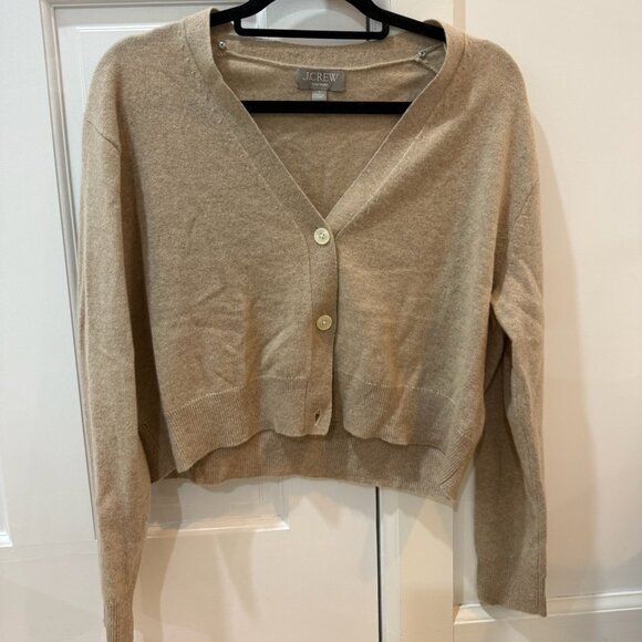 J.Crew Beige Cashmere V-Neck Cropped Sweater - Picture 1 of 2